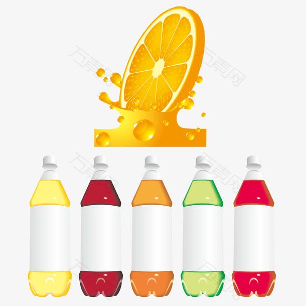动感橙汁与饮料瓶矢量素材