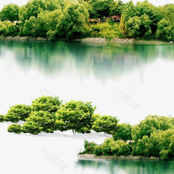 绿树湖水