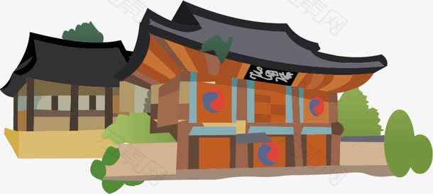 矢量手绘韩国古代宫殿
