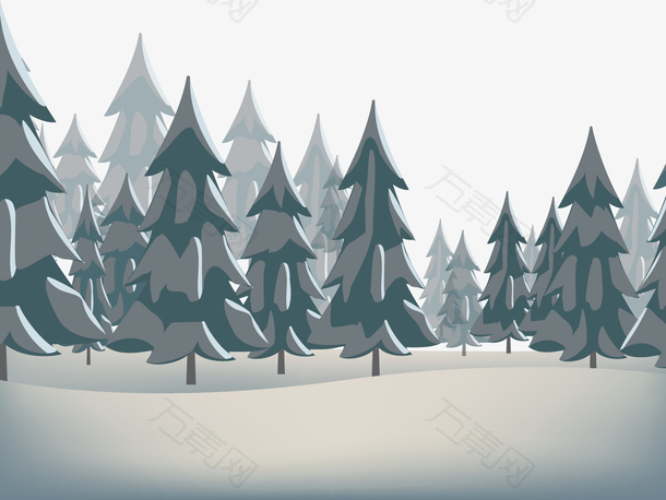矢量手绘雪地松树