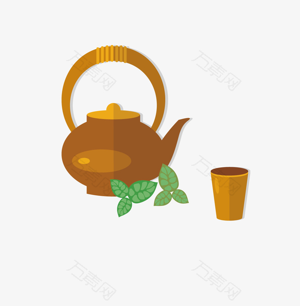 扁平化的茶壶和茶杯