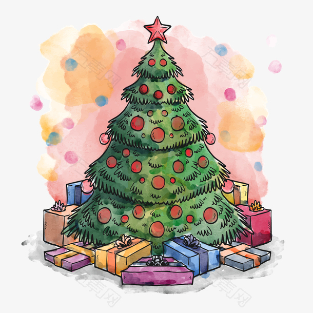 手绘圣诞树和礼物