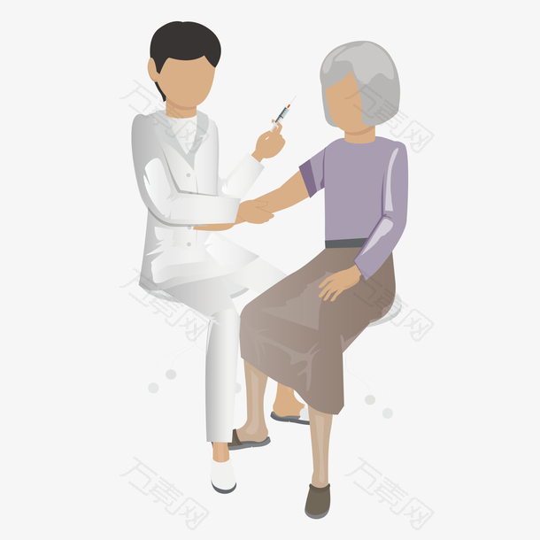 手绘听诊医生护士为老奶奶抽血液
