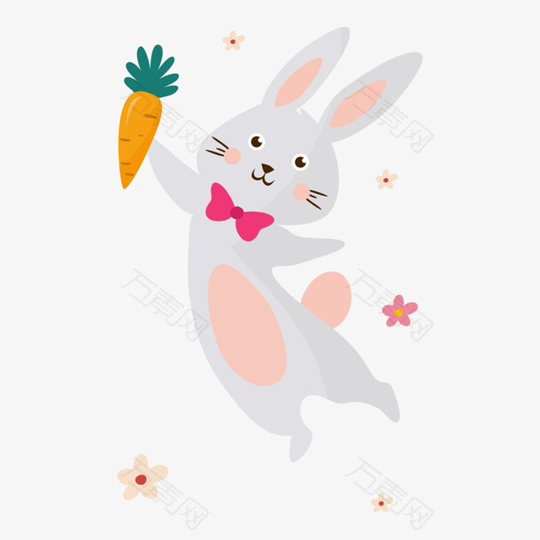 卡通快乐的兔子拿着萝卜