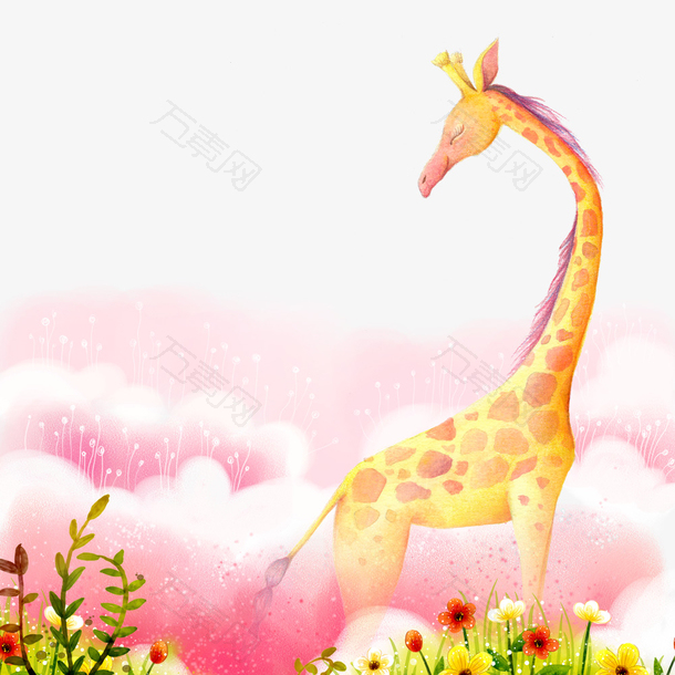 水彩手绘长颈鹿装饰插画设计