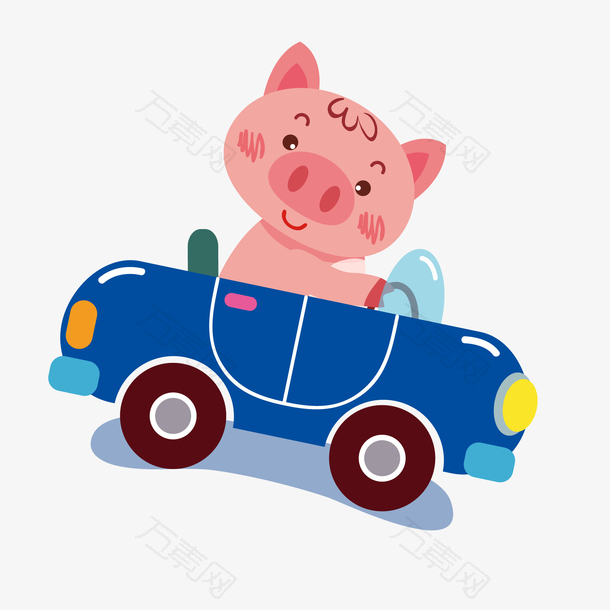 卡通驾驶轿车的小猪设计