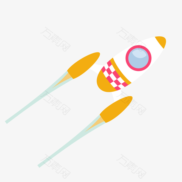 黄白色飞行的火箭飞船