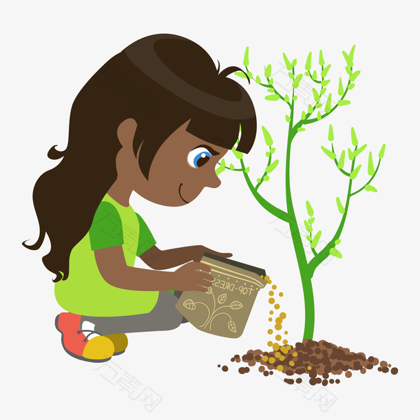 卡通小孩植树节施化肥