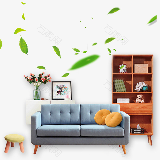 创意手绘家具摆件沙发书柜素材图