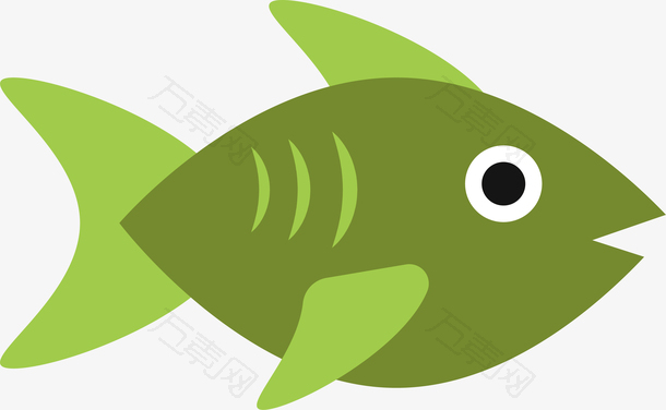 卡通手绘动物绿色金鱼素材