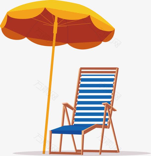夏天海滩休闲遮阳伞躺椅矢量素材