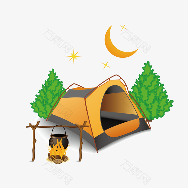 矢量帐篷和火