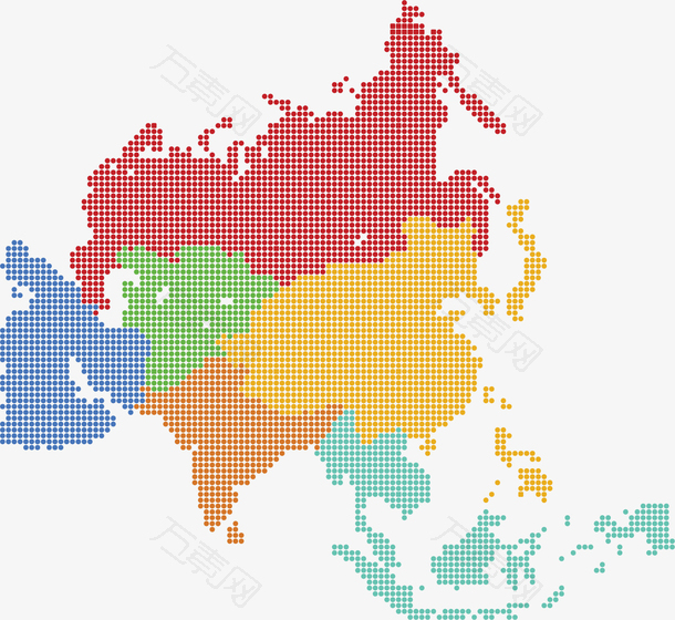 彩色波点亚洲地图