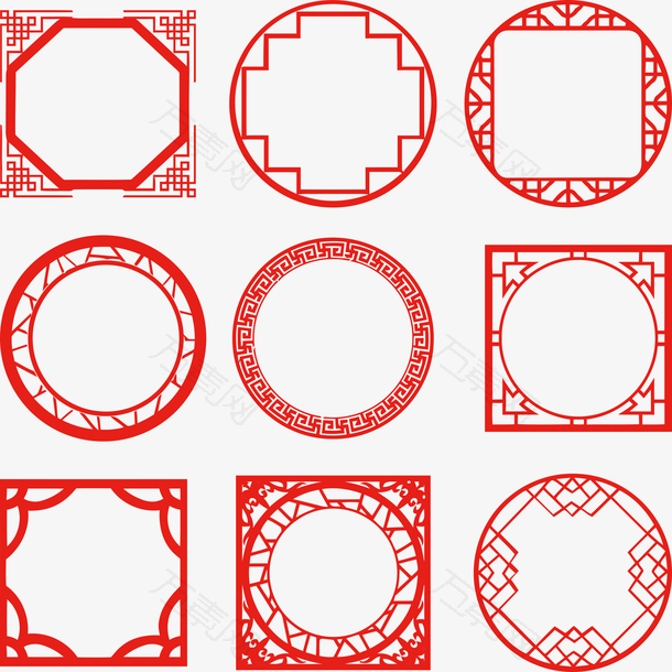 圆形中式古典边框设计素材花纹图案