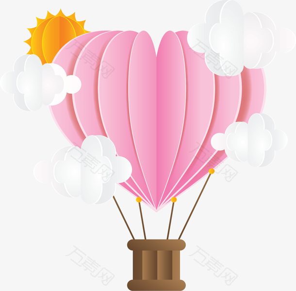 粉红折纸爱心热气球