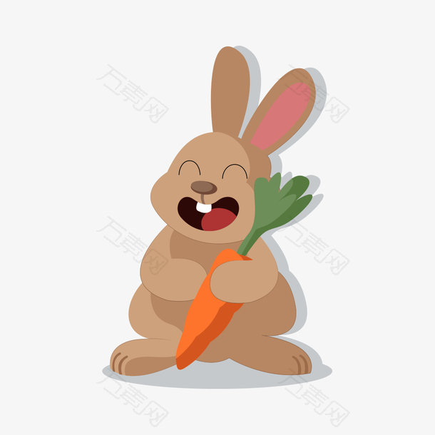 卡通棕色可爱兔子抱着萝卜