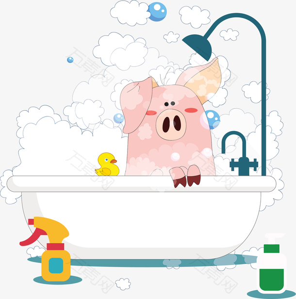 可爱卡通洗澡小猪