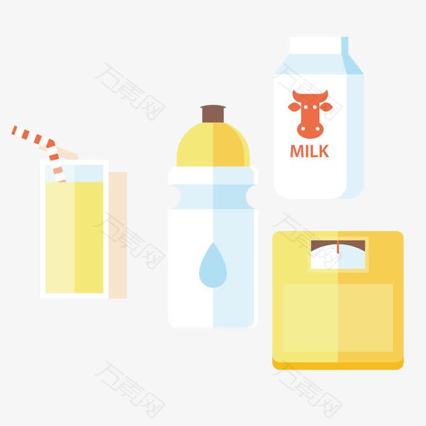 牛奶燕麦橙汁矢量素材
