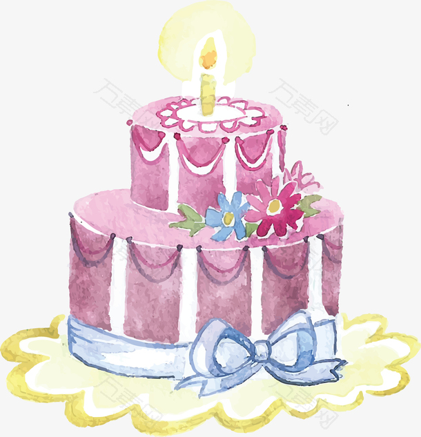 水彩紫色生日蛋糕