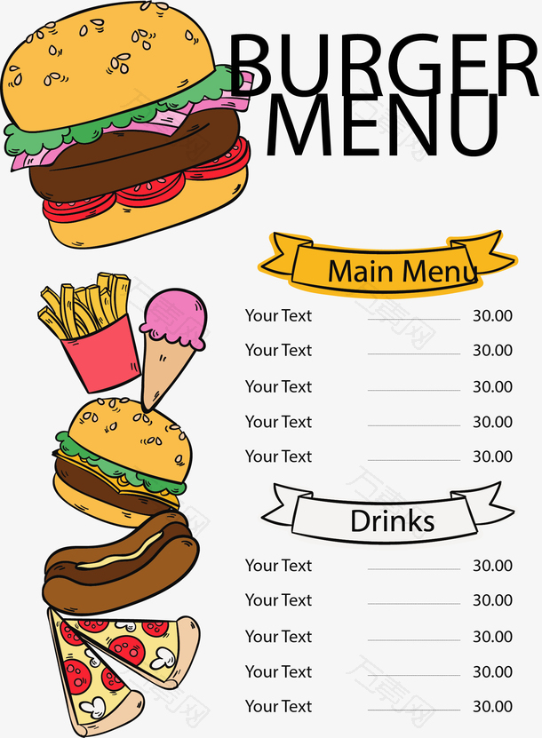 快餐汉堡菜单模板