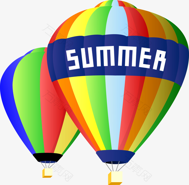 夏季矢量热气球素材彩虹色