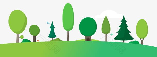 卡通绿色树林风景矢量素材