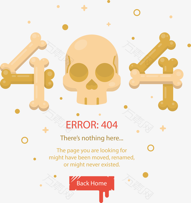 黄色骷髅404网页错误的矢量素材