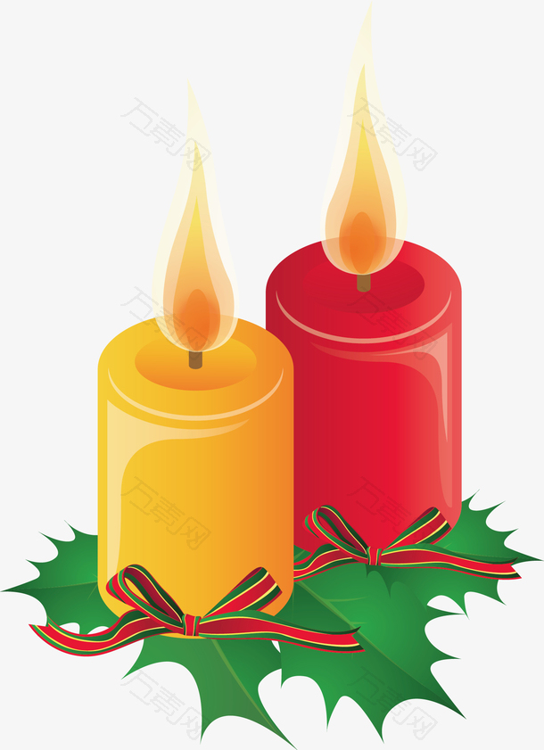 黄色红色燃烧的圣诞蜡烛蜡烛