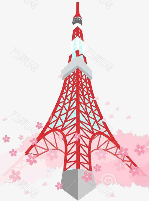 红色东京铁塔樱花扁平