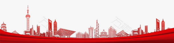 国庆节红色上海旅游风景艺术图
