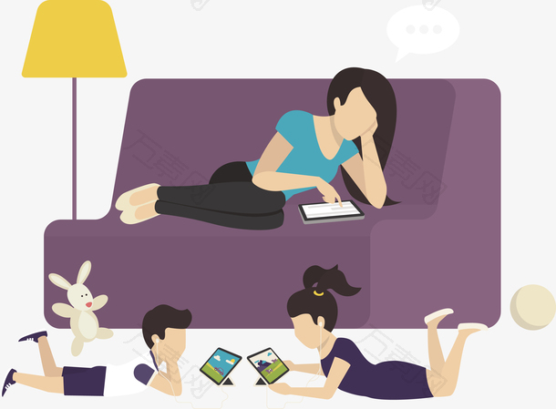 紫色的沙发和看手机的人