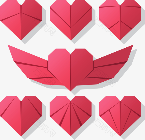 7款红色折纸爱心矢量素材