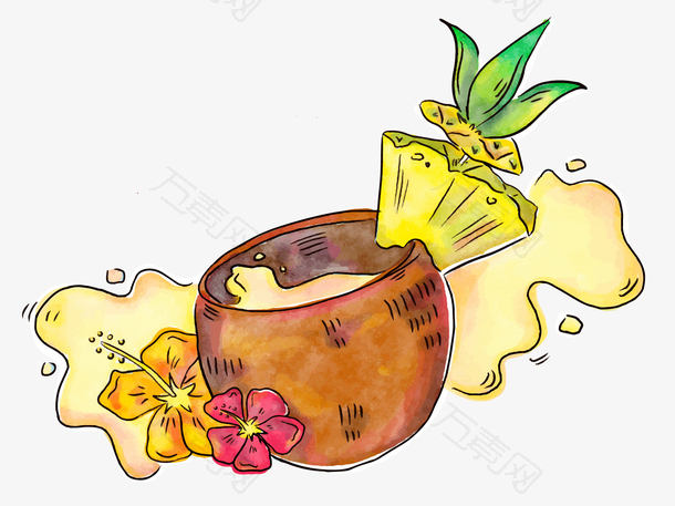菠萝汁水果汁饮料手绘夏季饮料矢