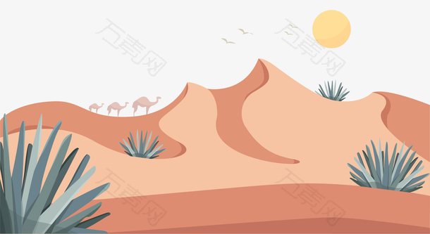 手绘大自然沙漠风沙风景插画