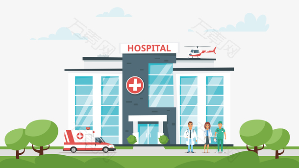医院和门口的救护车