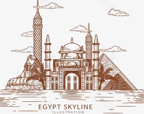 手绘风埃及开罗城市