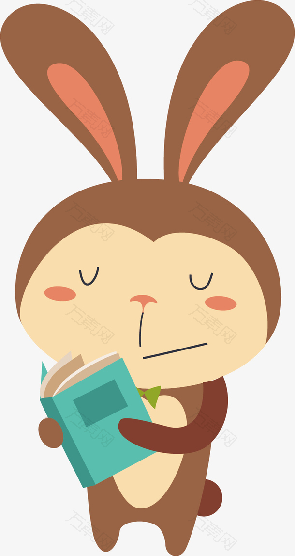 矢量图看书的棕色兔子