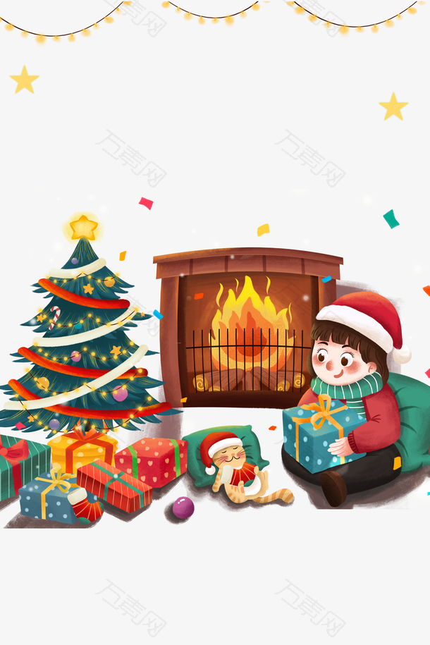 手绘圣诞节薪火装饰元素图