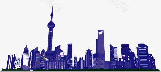 卡通彩夜景上海城市矢量