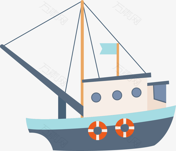 倾斜的卡通海洋渔船
