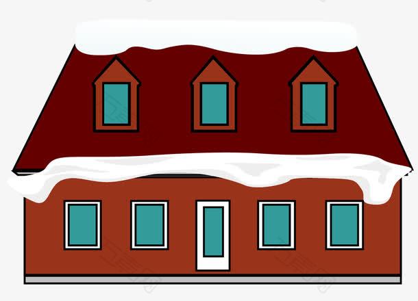 矢量红色房子建筑屋顶积雪