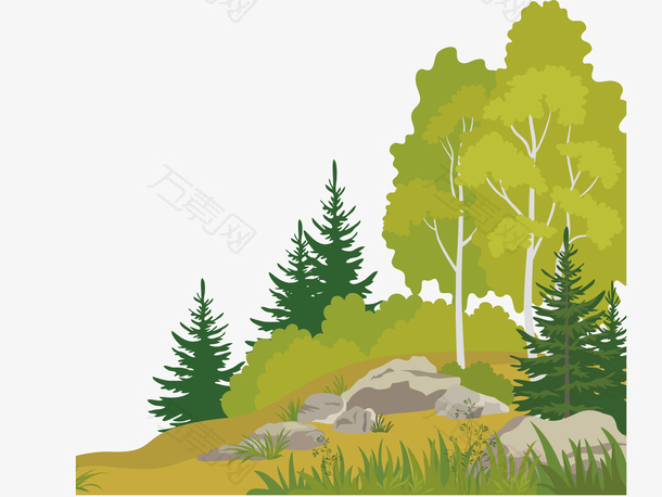 水彩环保林木手绘园林植物景观树
