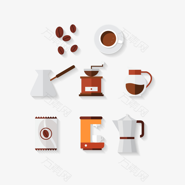矢量扁平化咖啡器具图标