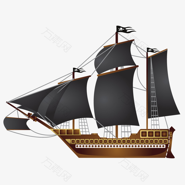 创意手绘复古帆船矢量设计素材
