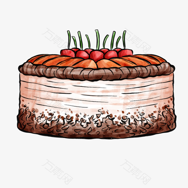 水彩风手绘生日传统水果蛋糕素材