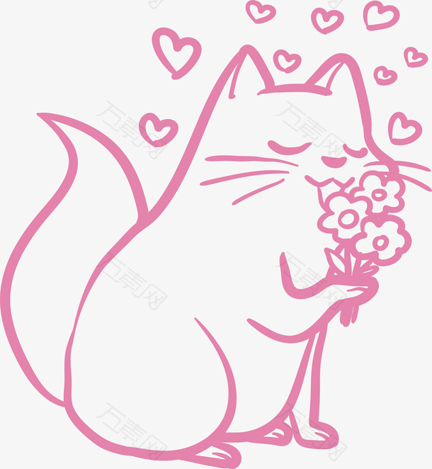 手拿鲜花的可爱猫咪