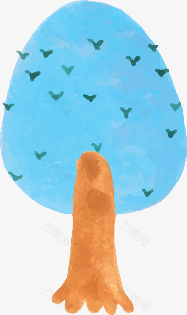 儿童画手绘蓝色大树