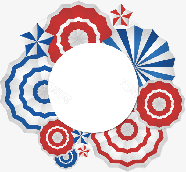 红白蓝折纸花纹标题框