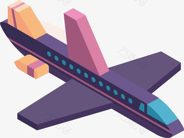 紫色立体飞机元素