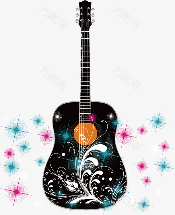 吉他彩色星光矢量图